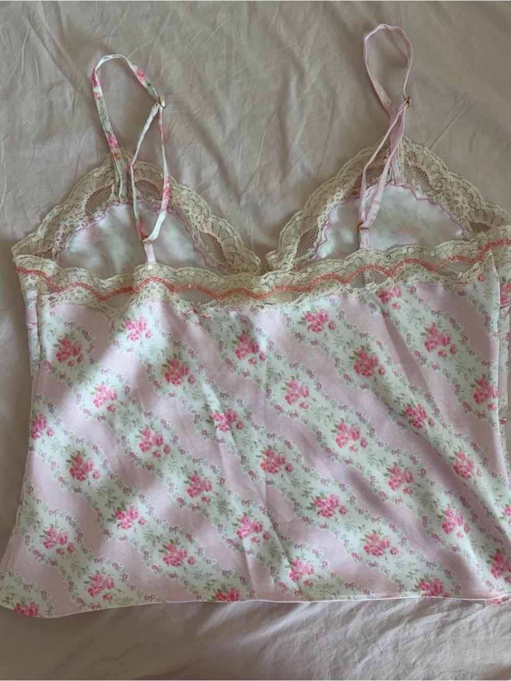LoveShackFancy Pink Floral Lace-Trim Camisole - Picture 3 of 3
